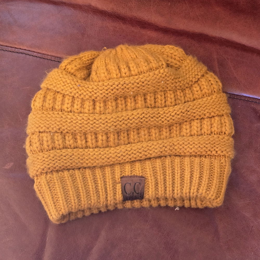 C.C Mustard Knit Beanie with Ribbed Texture